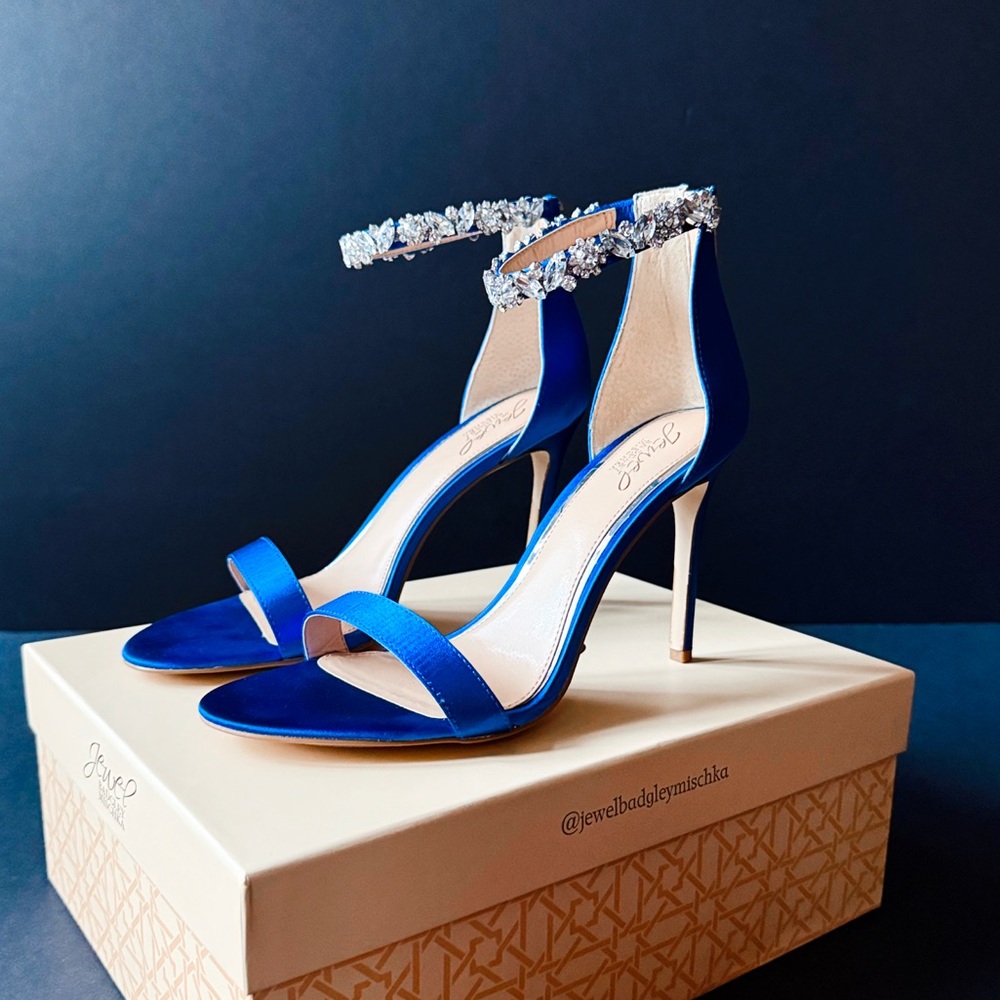 Jewel Badgley Mischka Blue Heels with Embellished Strap